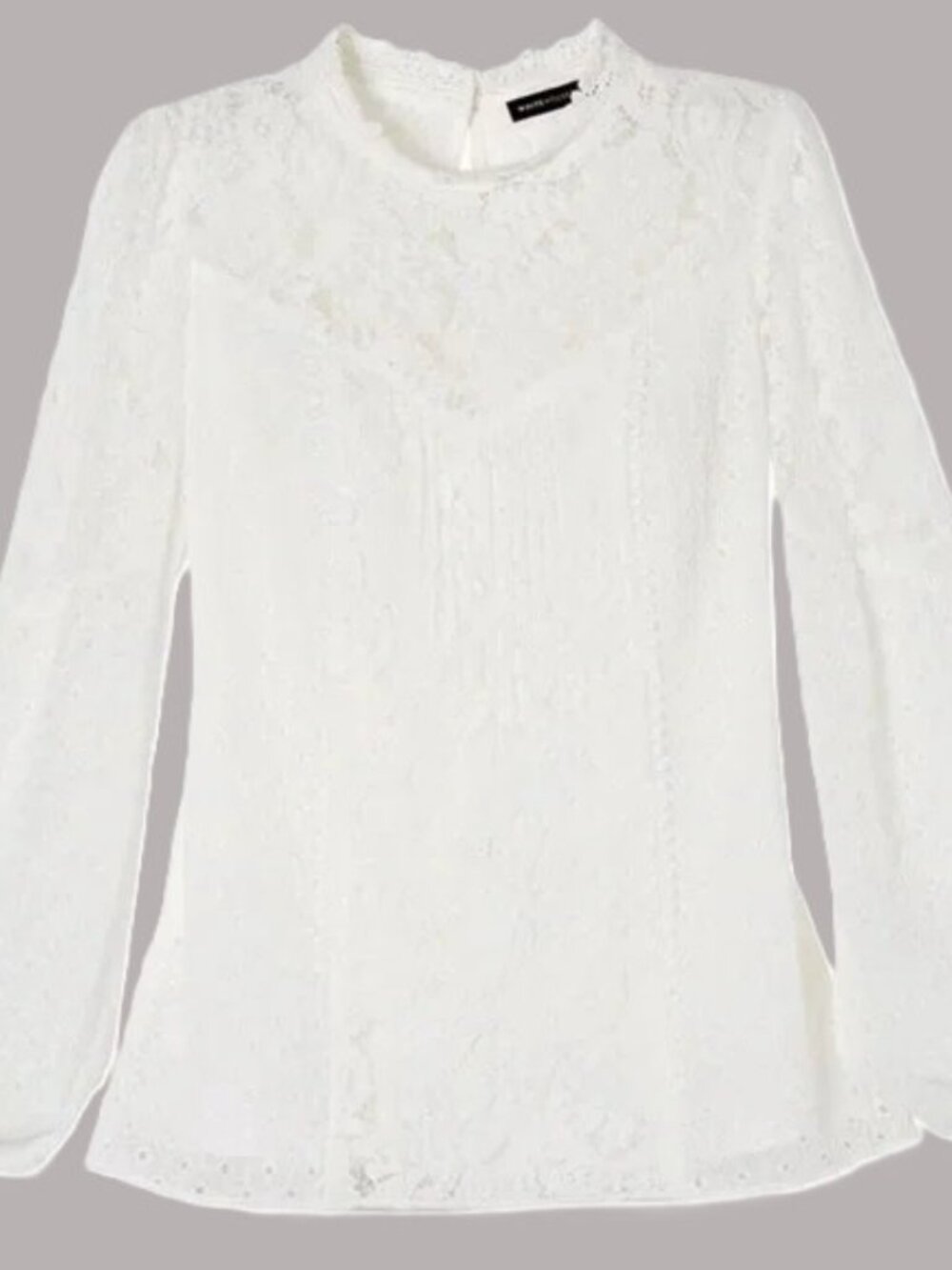 White House Black Market Lace Blouse sz 12 Mock Neck Ruffle Feminine Top - Picture 4 of 10
